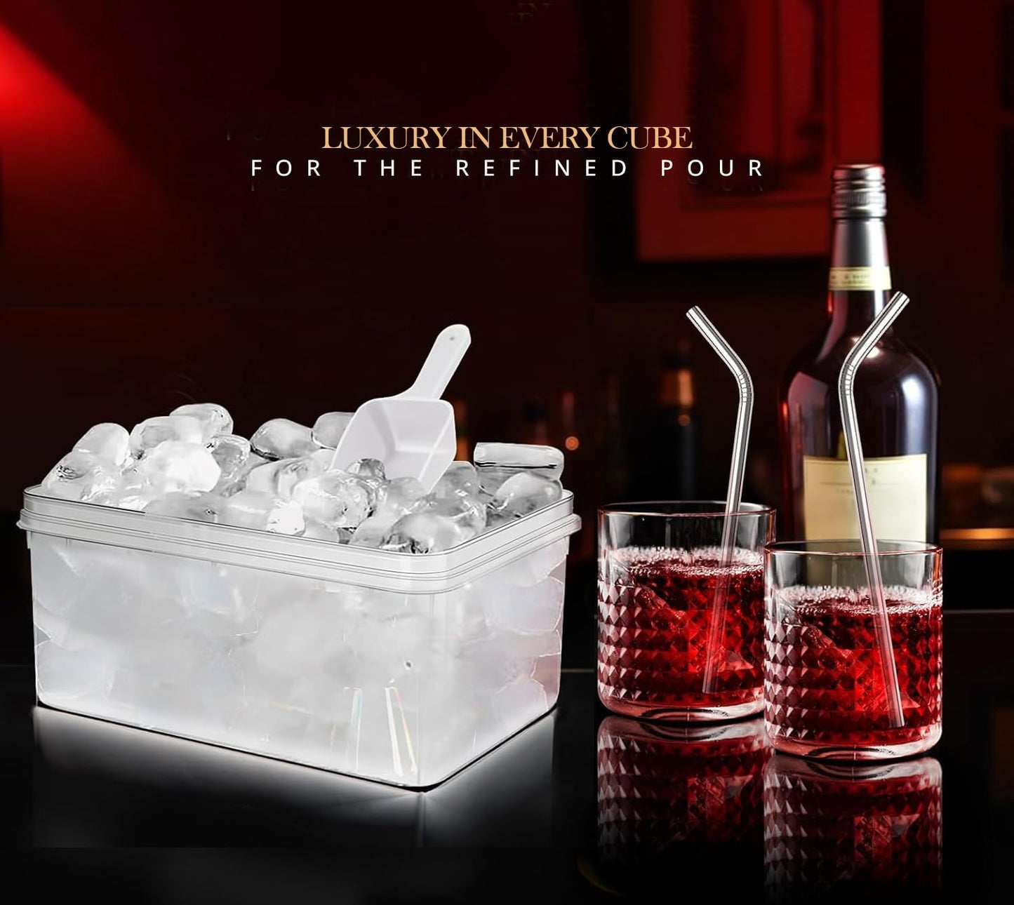 56pcs Ice Cube Tray with Lid and Bin – Stackable 4 Trays Plastic Silicone Freezer Mold, Large Ice Bucket with Scoop, Tong & 2 SS Straws – Easy Release Ice Maker for Cocktail, Coffee, RV, Whiskey