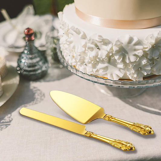 KEAWELL Gorgeous Wedding Cake Knife and Server Set, 18/10 Stainless Steel, Fine Luxury Cake Cutting Set (Gold Accent)