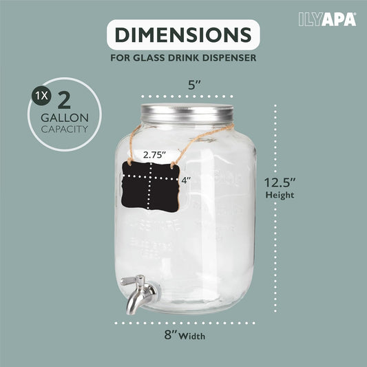 Ilyapa 2 Gallon Drink Dispenser, 2 Pack with Metal Base, Stainless Steel Spigot - Drink Dispensers for Parties, Beverages Such As Lemonade, Tea, Water