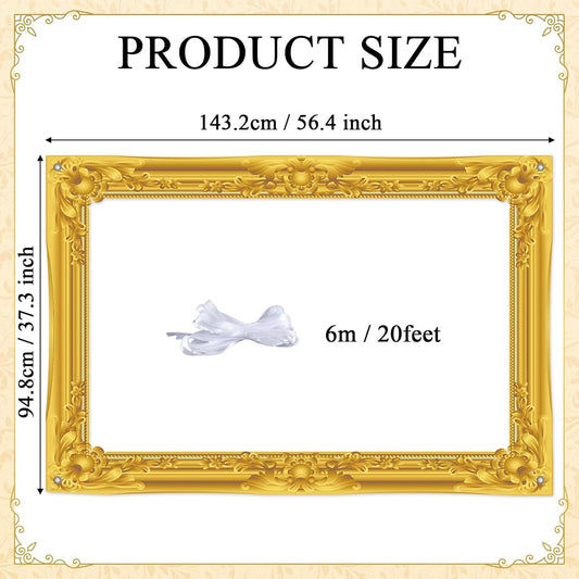 56" Large Photo Booth Props Square Photos Frame Backdrop Vintage Selfie Frames Background Retro Photos Frame Props Retro Fabric Selfie Backdrop Banner for Wedding Birthday Bachelorette Party Supplies