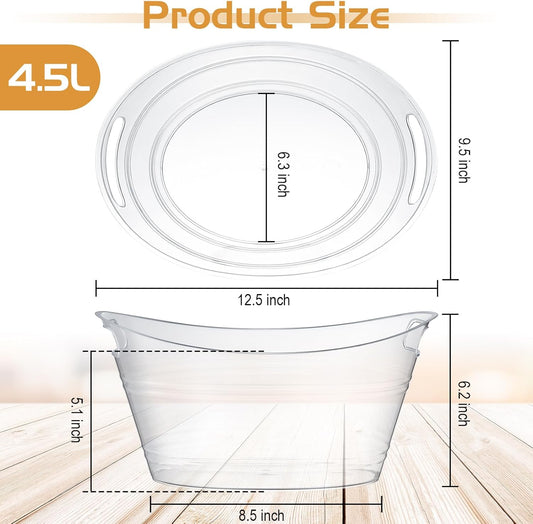 Geelin 12 Pcs Plastic Ice Bucket Ice Tub Clear Wine Champagne Wine Bucket Beer Drink Cooler Chiller Bin Parties Oval Storage Tub with 3 Scoops for Cocktail(Clear)
