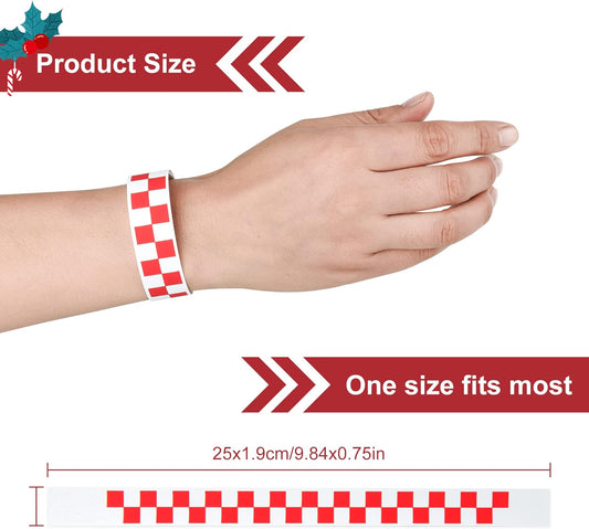 AllReal 600 Pcs Red Checkered Paper Wristbands Checks Wrist Bands for Events Neon Waterproof Paper Bracelets Adhesive Identification Hand Bands for Concerts Party