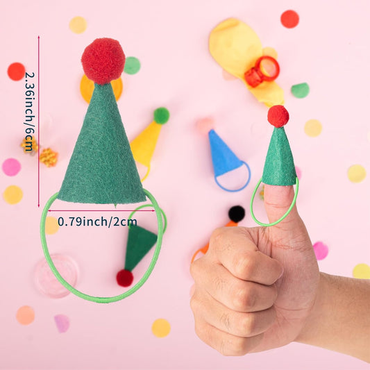 12Pcs Mini Party Hats for Stuffed Animals Figures Toys Dinosaur Tiny Hats for Crafts Colorful Doll Party Decor Adjustable Cone Hat with Tinsel Pom Pom Birthday Cake Toppers Accessories