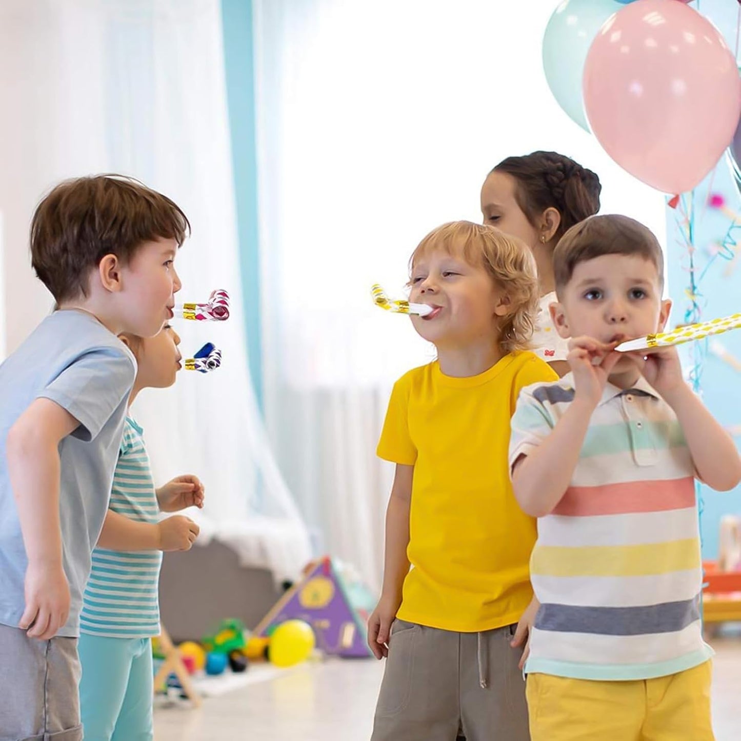 24 Pcs Party Blowers for Kids and Adults, Glitter Party Noise Makers and Tassels Blowout Set, Noise Makers Party Favors, Birthday Party Horns, Party Blowers Noisemakers