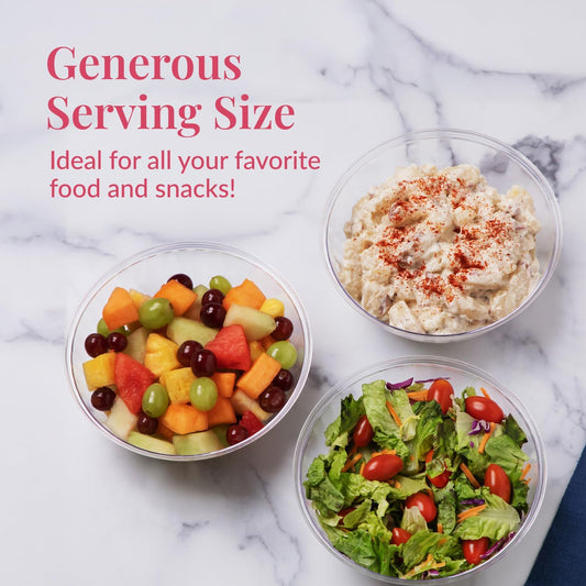 Prestee 12 Pack Clear Plastic Serving Bowls - 53 Oz Round Reusable and Disposable Bowls for Parties and Events - Sturdy and Durable Plastic Bowl for Serving Food, Salads, Snacks, Chips, and Candies