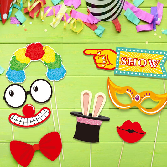 38pcs Carnival Themed Party Photo Booth Props, Circus Selfie Frame with Circus Party Photo Props, Carnival Themed Birthday Party Decorations Clown Birthday Baby Shower Supplies