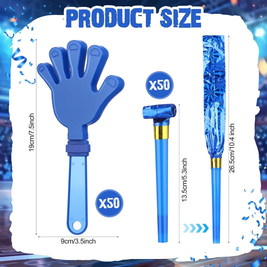 100 Pcs Colleges Team Spirit Items Bulk Noise Makers for Sporting Events Homecoming Team Hand Clappers Horns for Cheering Sporting Events Dance Party Noisemakers