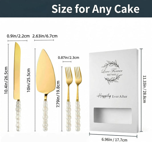 4 Pcs Gold Wedding Cake Cutting Set Cake Cutting Set for Wedding, Gold Cake Knife and Server Set, Ideal for Bridal Shower & Engagement Celebrations