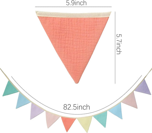 JUIIZAY Pennant Banner Flags Pastel Fabric Triangle Bunting Garland for Playroom Nursery Decor Hanging Party Decorations