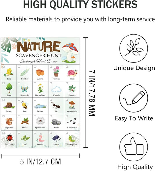 30 Pcs Nature Scavenger Hunt Cards - Outdoor Activity Game Cards 5x7 Inch - Educational Travel Games for Family Road Trips, Camping, Hiking & School Field Trip