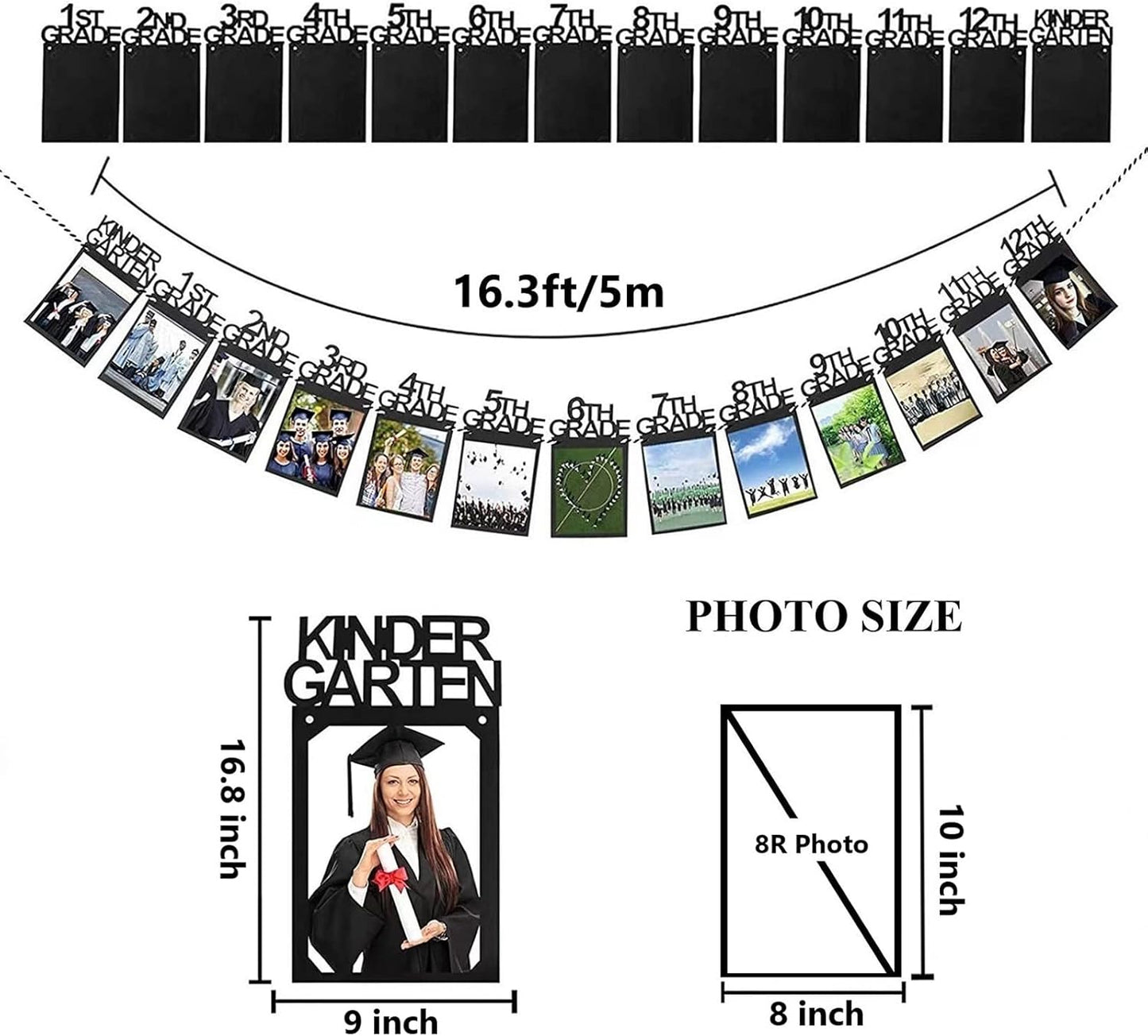 Graduation Photo Banner for Party Decoration, Including Kindergarten to 12th Grade Picture Banner Middle High School College Graduation Party Supplies