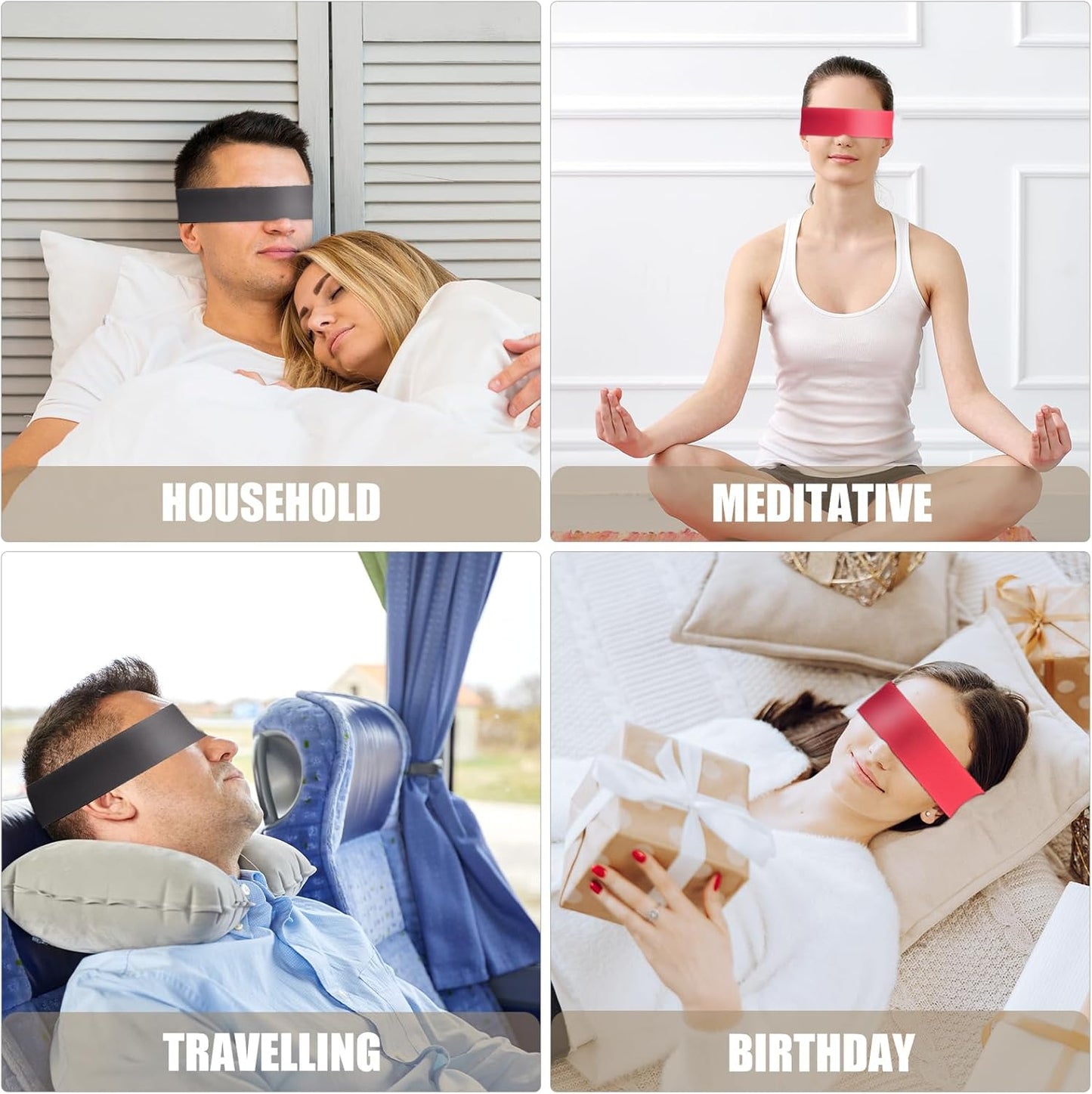 2 Pcs Satin Eye Mask for Sleeping - Silk Blindfold for Women & Men - Adults Couples Blindfold Scarf - Sleep Eye Cover for Travel Nap Meditation - Valentine Gift - 150cm/59inch (Black + Red)