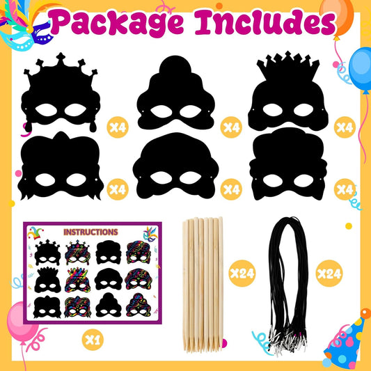Fancy Land 24 Pack Purim Crafts Scratch Masks Kit DIY Art Rainbow Scratch Cards for Jewish Holiday Party Favors Classroom Activities Projects