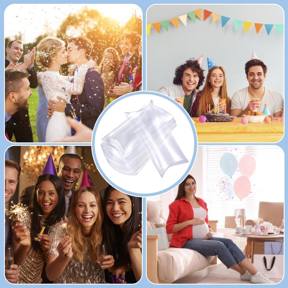 BENECREAT 30 Packs Clear Plastic Pillow Favor Box Candy Treat Gift Box for Wedding Party Favor, Mother's Day Festival Gift Packaging, Over Size - 4.5x2.5x1 inch