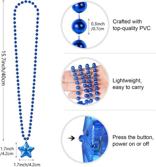 6 Pack Clear LED Glow Star Necklace Bulk Beaded Necklaces for Halloween Christmas Decorations Mardi Gras Party Favors