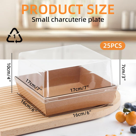 7 x 7 x 4 Inches Paper Charcuterie Boxes with Clear Lids, 25 Pack Large Clear Cake Boxes for 4-6 Inch Cake, Disposable Bakery Boxes Food Containers for Cupcakes,Pie,Cookies, Cocoa Bomb White