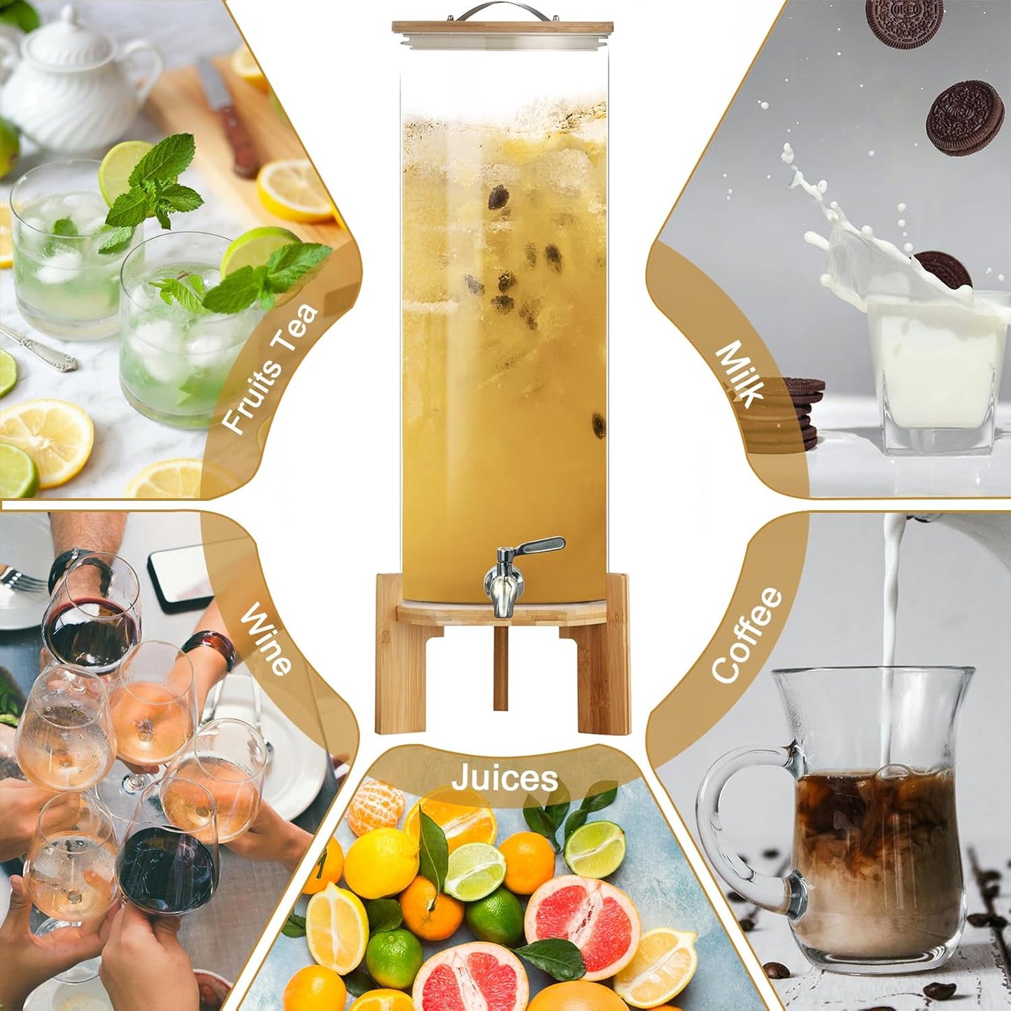 3.6 Gallon Drink dispenser,Glass Water Dispenser with Stand,Glass Beverage Dispenser with Spigot - Large Drink Dispensers for Parties,Bars,Restaurants
