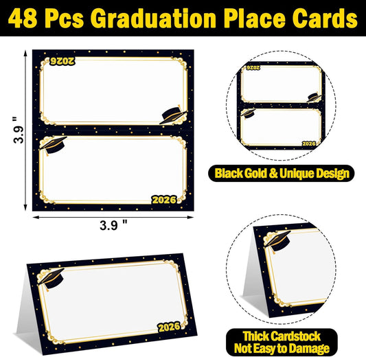 48 Pcs Graduation Place Cards 2026 Graduation Seating Name Tags Placecard Holders Food Label Name Tents for Grad Dinner Party Table Supplies