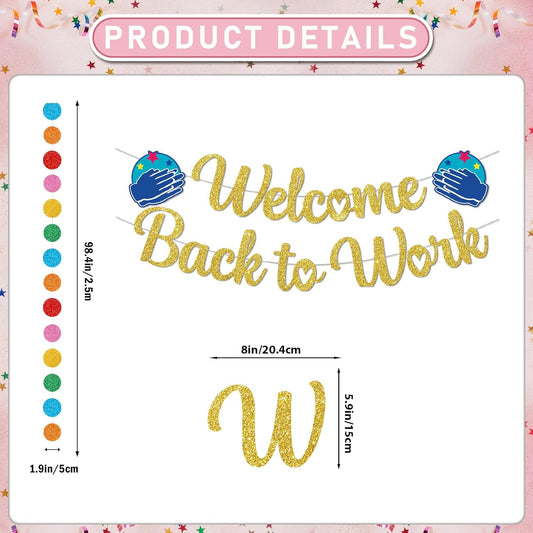 Welcome Back Decorations for Office Welcome Back to Work Decorations with Banner Circle Dot Garland Hanging Swirls Pompoms for Office Party Decor Sign