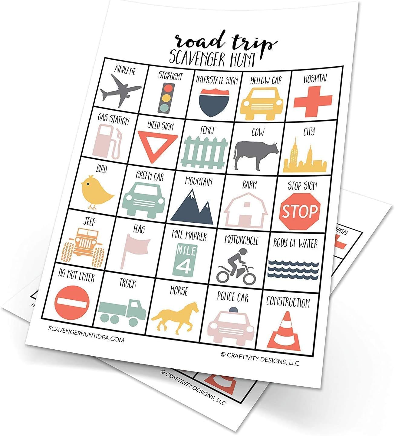 Outdoor Scavenger Hunt Games for Kids, Multipack, Road Trip, Travel Activities, Birthday Party, 5 Dry Erase Markers and 5 of Each Game Card