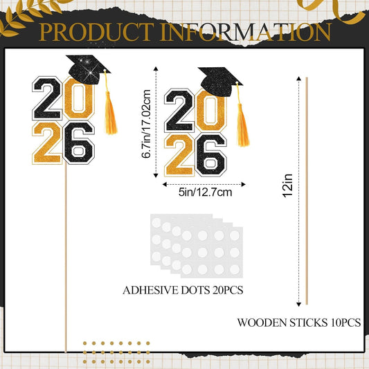 10 Pcs Graduation Table Centerpieces Sticks with Tassels, class of 2026 Grad Cap Picks Table Decoration Cupcake Toppers for Party Centerpiece Decoration Supplies(Blue and Gold)