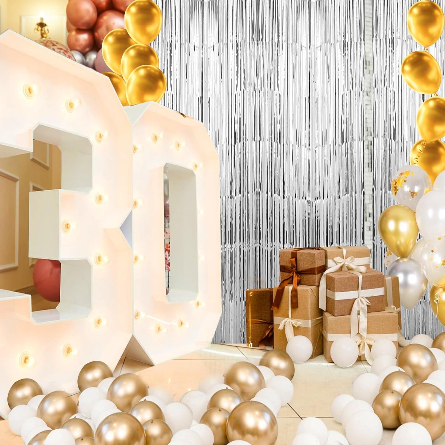 Birthday Party Decorations: 3 Pack 3.3 x 9.9 ft Gold Foil Fringe Curtains Party Supplies, Tinsel Curtain Backdrop for Parties/Birthday/Photo Booth