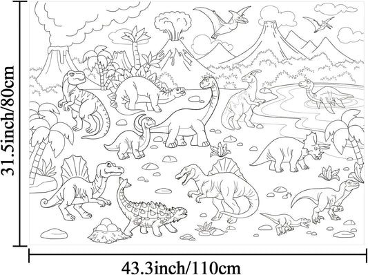Dinosaur Giant Coloring Poster for Kids Large Coloring Tablecloth Drawing Roll Paper Books Sheets Page Huge Table Cover Art Crafts for Wall Classroom Home Gift Birthday Party Supplies Decoration