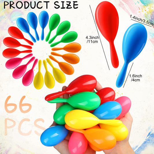 Vinsot 66 Packs Mini Maracas for Kids Neon Maracas Bulk Shakers Mini Noisemaker Mexican Party Favors for Cinco de Mayo Mexican Classroom Musical Instrument Birthday Supplies (6 Colors)