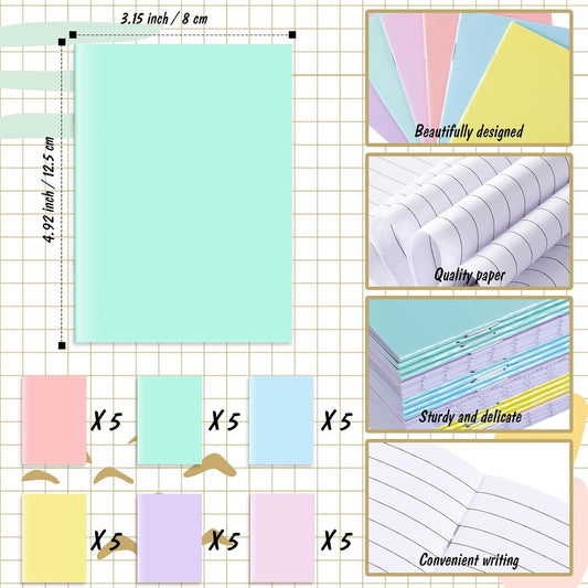 Jetec 30 Pcs Back to School Gift for Student Pastel Cover Mini Notebooks Bulk 3 x 5 Inch Tiny Pocket Journal Notepads Travel Writing Notebooks for Classroom Coworker Office Supplies