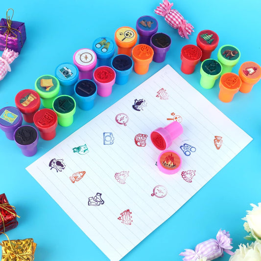 24 PCS Camp Party Favors Camping Adventure Mini Stamps Colorful Self Inking Stamps Camping Themed Party Favors for Boys Girls Student School Classroom Rewards Carnival Prizes Supplies