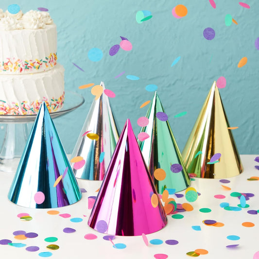 BLUE PANDA Party Hats - 50 Pack, Metallic Blue/Green/Gold/Silver/Hot Pink, Cone - Bulk Set for Kids & Adults
