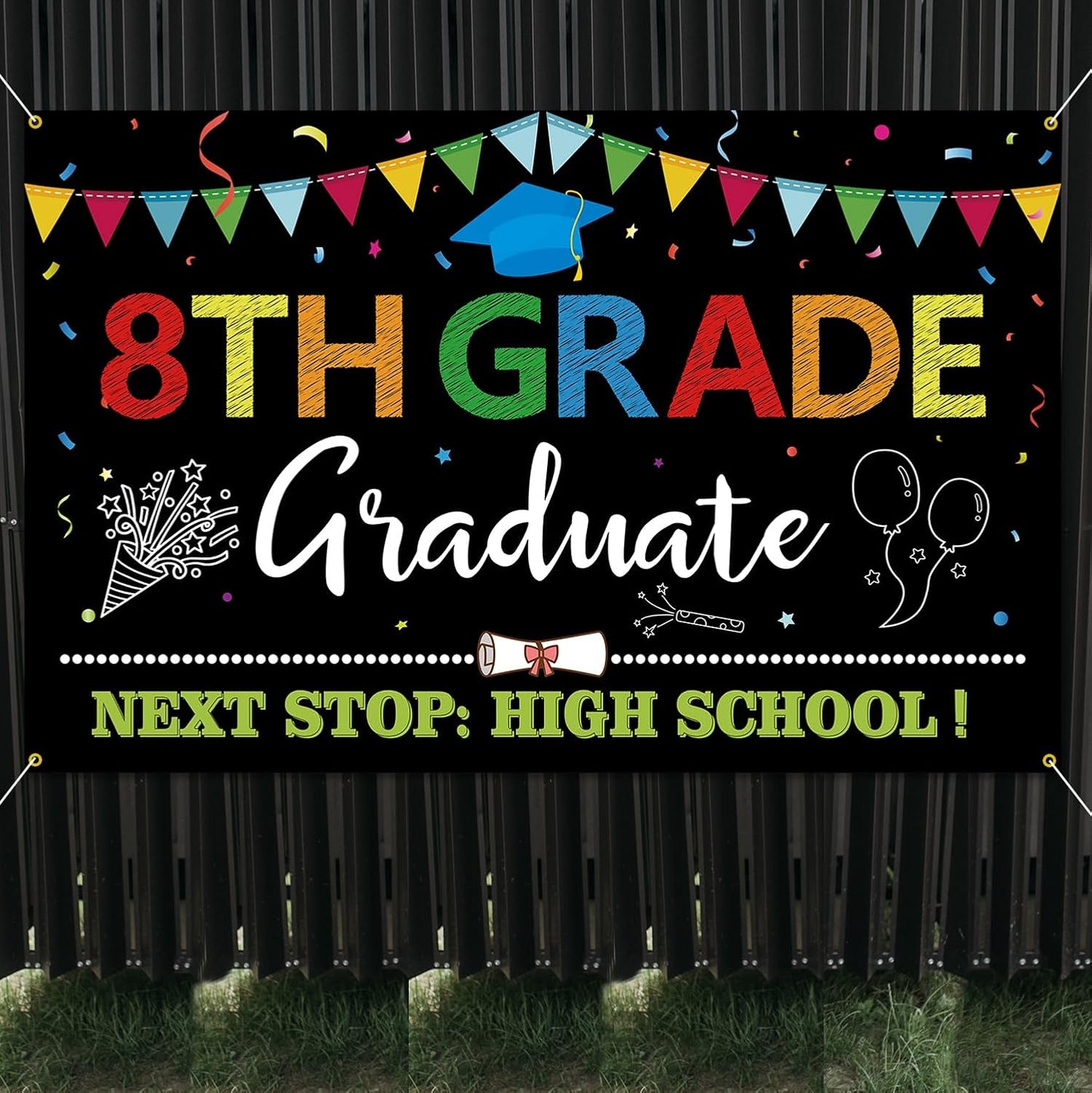 PTFNY 8th Grade Graduation Backdrop Banner 8th Grade Graduate Banner 8th Grade Graduation Decorations Boys Girls Eighth Grade Party Background Decoration Photo Booth Props