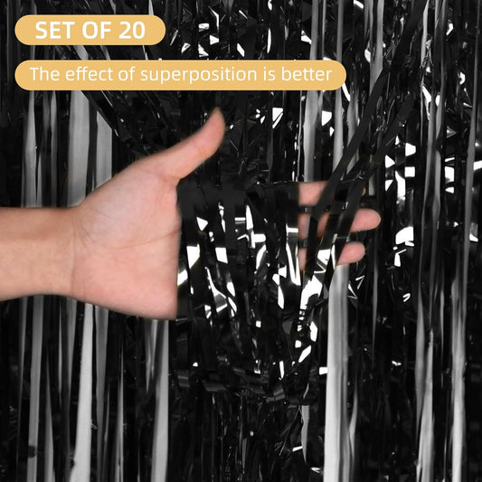 20 Pack Silver Foil Curtain Backdrop 3.2ft x 8.2ft Foil Fringe Backdrop Curtain Metallic Tinsel Foil Fringe Curtains Streamer Backdrop Curtains for Birthday Party Decorations Photo Booth (Silver)