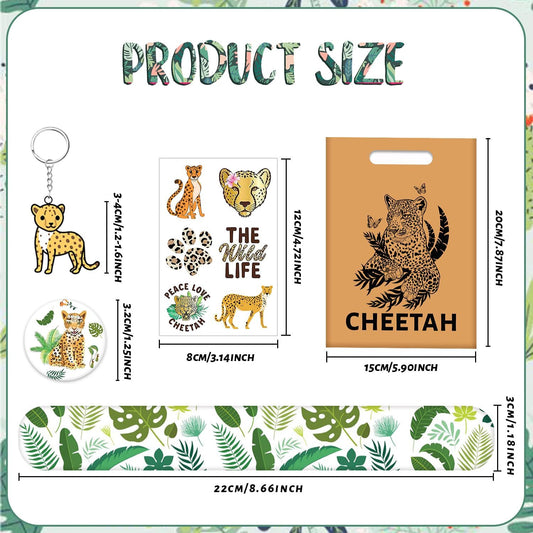 Cheetah Party Favors Cheetah Theme Slap Bracelets Key Chains Badge Temporary Tattoos Gift Bags for Kids Jungle Leopard Cheetah Birthday Party Baby Shower Safari Party Supplies