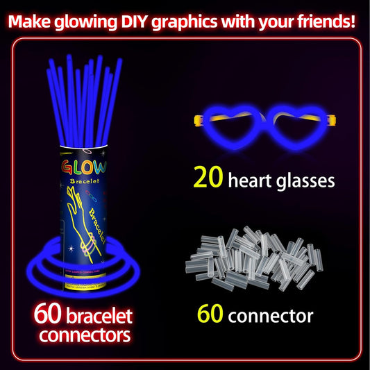 60 Pack 8” Purple Glow Sticks Bulk Bright Glow Sticks with 60 Connectors 20 Heart Glasses Glow In The Dark Party Supplies Neon Party Decorations Glow Bracelet Glasses for Carnival (Purple)