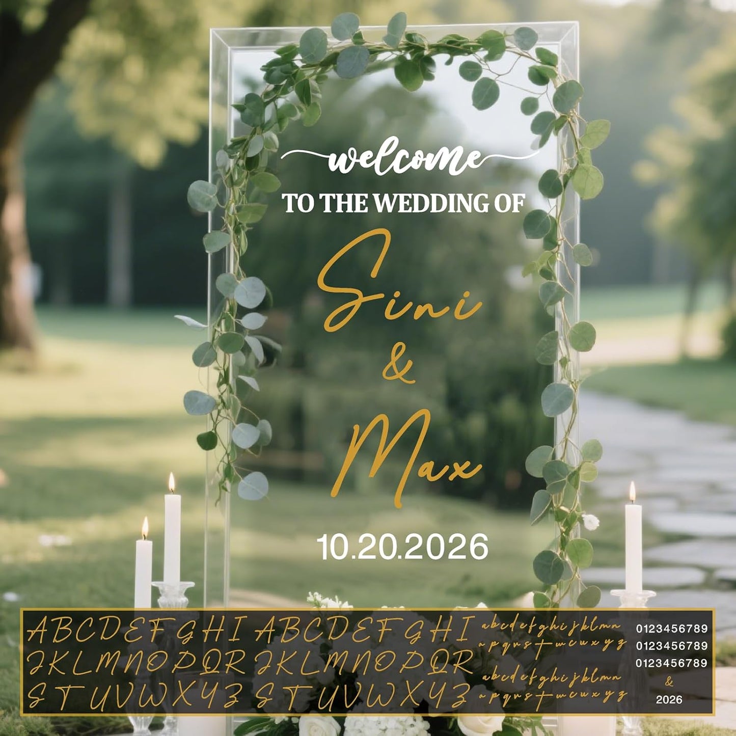 Custom Name Welcome to Our Wedding Signs Personalized Wedding Mirror Decals Selfie Mirror Decal for Wedding Entry Reception Display Golden Date Marriage DIY Vinyl Lettering Welcome Party Decoration