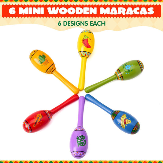 JOYIN Cinco De Mayo 6 PCS Mini Wooden Maracas for Kids, Mexican Fiesta Party Favors and Noisemakers, Cinco De Mayo Party Favors, Musical Fun, Birthday Parties, Luau Party, Taco Tuesday Event