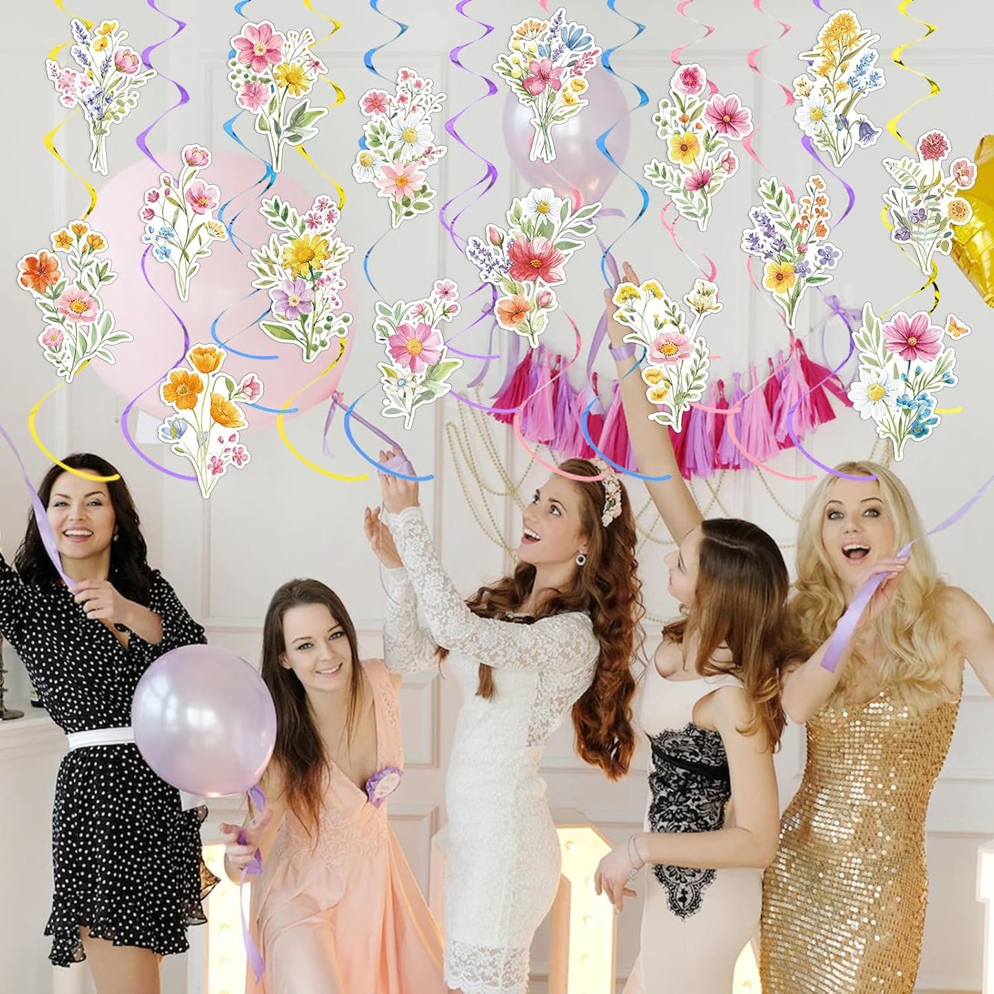 36 Pcs Wildflower Hanging Swirl Decorations Flower Birthday Decorations Floral Swils for Women Spring Party Wedding Baby Shower Supplies