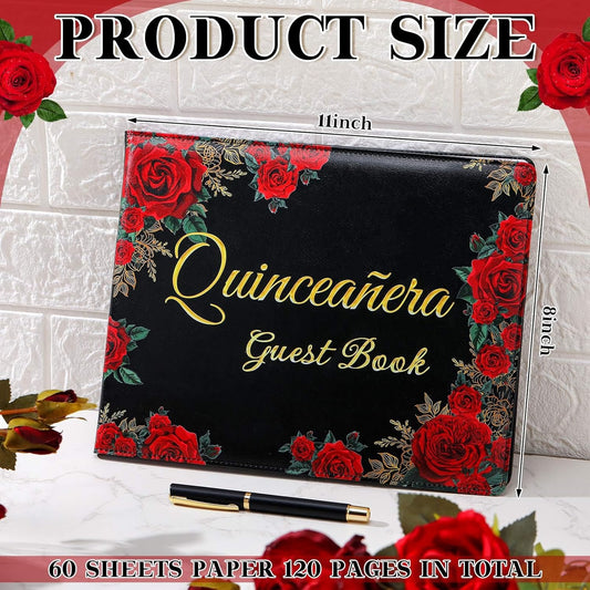 MotiMind Quinceanera Guest Book with Pen 11 x 8 Inch Libro De Firmas Para 15 Anos Quinceanera Leather Hardcover Signature Book Guest Sign in for 15th Party Favors Decoration(Pink,Sweet)