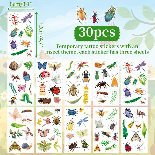 60PCS Bugs Party Set, 30PCS Temporary Tattoos, 30PCS Slap Bracelets, Insect Themed Birthday Supplies, Garden Reptile Party decoration, Baby Shower Gifts, Classroom Rewards, Decor for Kids