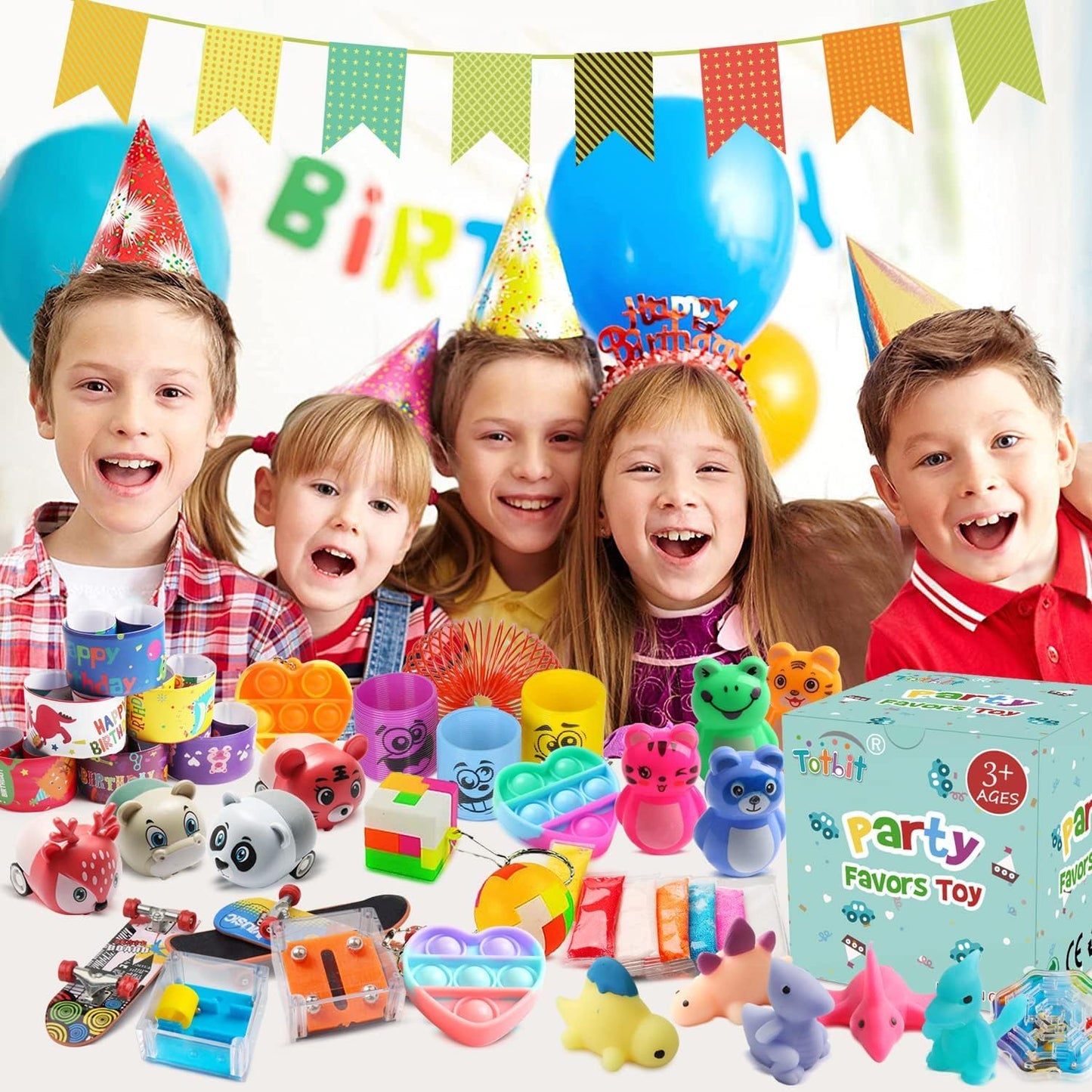 Totbit 56 Pcs Party Favors Toys for Kids 4-8 8-12 3-5, Treasure Chest Box Toys Classroom Carnival Prizes Small Bulk Pop Fidget Toys Pack Pinata Stuffers Birthday Gifts Goodie Goody Candy Bags Fillers