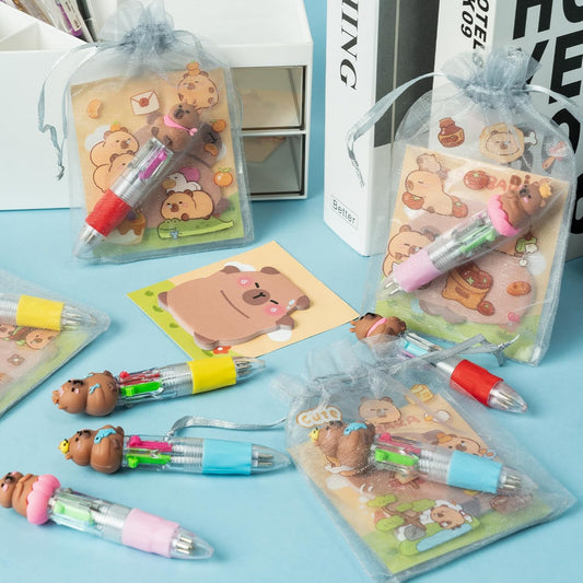 CY2SIDE Dinosaur Stationery Party Gift - 24 Pack Back to School Gifts Set Include 4-in-1 Ballpoint Pens Sticky Notes Stickers & Organza Dino Animal Party Favors Goodie Bag Fillers for Classroom Prizes