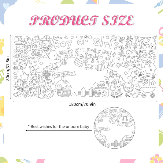 Boy or Girl Giant Coloring Poster Tablecloth Gender Reveal Game Decorations Baby Shower Activities - Large Coloring Poster Table Cloth DIY Drawing Paper Sheet (31x70in)