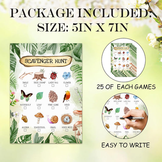 Nature Scavenger Hunt Cards Set Of 25 Pcs, Camping Scavenger Hunt Game, Outdoor Scavenger Hunts, Outdoor Holiday Party Game Find And Seek Camping Activity, Holiday Party Games For Family Friend, A01