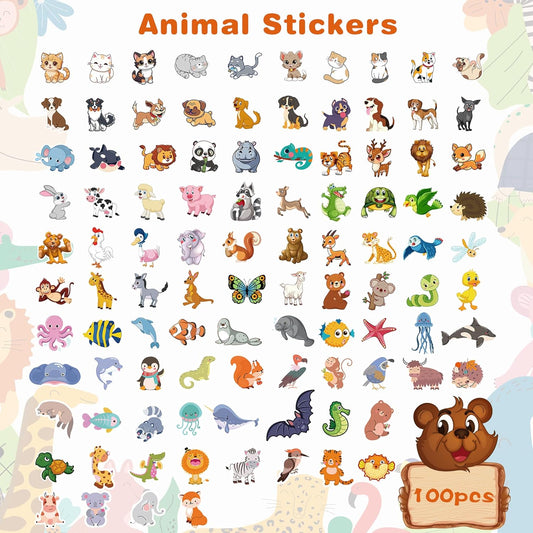 Stickers for Kids - 100 PCS Cute Animal Stickers | Water Bottle Scrapbook Stickers Toys Games Crafts for Kids Toddlers-Activities Party Supplies Favors Teacher Prizes Rewards Gifts for Teens Classroom