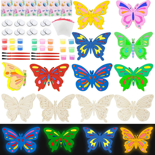 LARDUX 24pcs Ice Cream Party Favors Wood Painting Crafts - 8 Styles Ice Cream Shape Unfinished Woodchips Cutouts Craft Kits with Glow in The Dark Paint DIY Party Favors Birthday Party Decorations