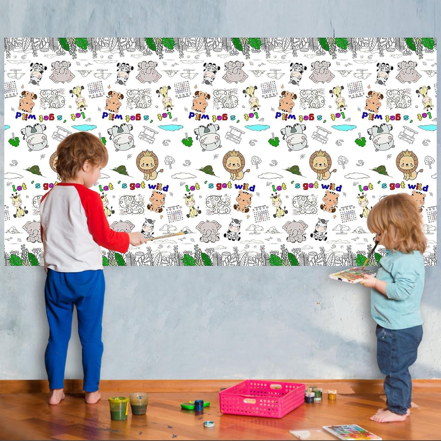 CCINEE 1 Pcs Jungle Animal Coloring Tablecloth for Kids,Disposable Cute Coloring Table Cover Poster for Party Supplies Children Safari(70x47 inch)
