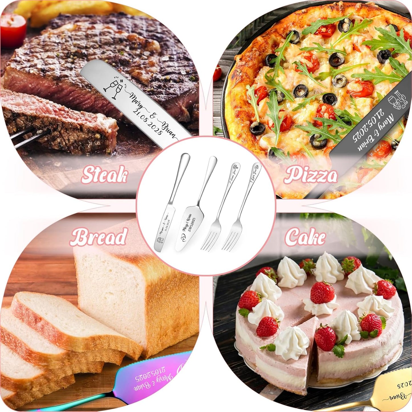 Personalized Cake Cutter Custom Wedding Cake Knife and Server Set Stainless Steel Cake Cutting Set Customize Gifts for Wedding Birthday (Black)