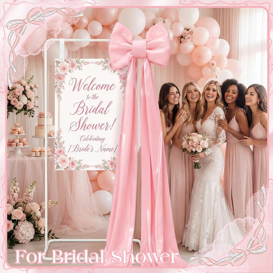 LEIFIDE Wedding Welcome Sign Stand with Giant Bow Adjustable Wedding Sign Holder with 2 Leather Hanging Straps Seating Chart Easel for Birthday Bridal Shower Home Party Decor(White)