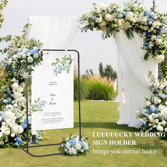 Sign holder, Adjustable Wedding Sign Holder, Welcome Sign Stand With Leather Sign Hanging Straps, 71”x31”x 20” Heavy Duty Ease Sign Stand for Wedding, Bridal Shower, Birthday Party, Baby Shower or Any Event (Gold, M)